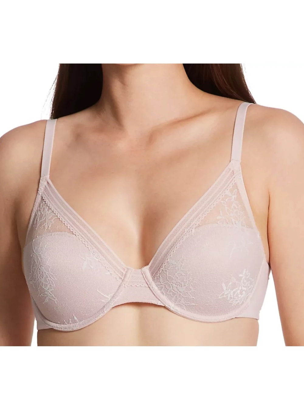 Natori Love Lace Full Coverage Plunge T-Shirt Bra 38DDD Pink Pearl/Warm White